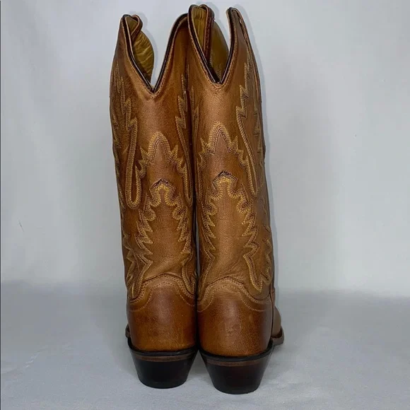 Old West Cognac Leather Cowboy Boots - Picture 6 of 7